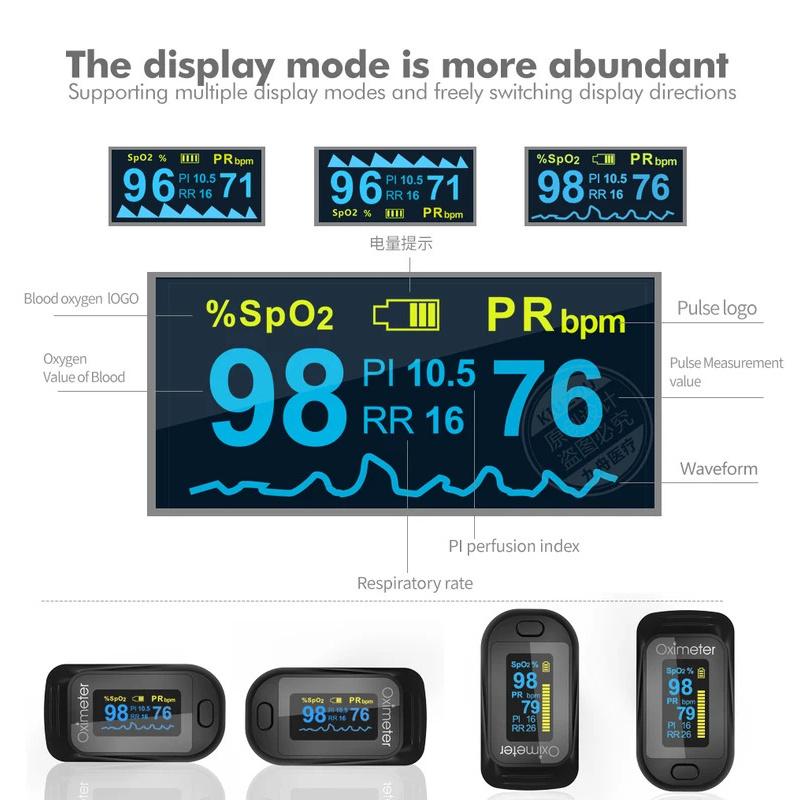 KIUZOU Finger Pulse Oximeter OLED Blood Oxygen Saturation Heart Rate Monitor Oxymeters Medical With Respiratory Digital Oximeter