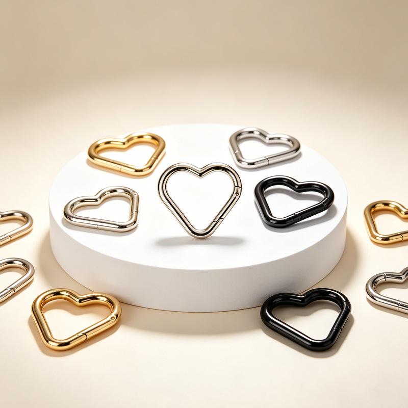 Heart-Shaped Zinc Alloy Spring Buckle Keychain for DIY Jewelry & Bags