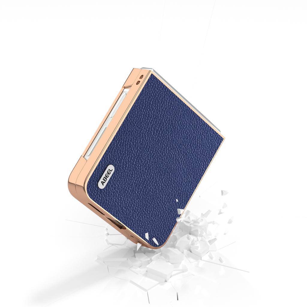 ABEEL For Samsung Galaxy Z Flip7 FE 5G/Z Flip6 5G Case Genuine Cow Leather+PC+TPU Electroplating Phone Cover