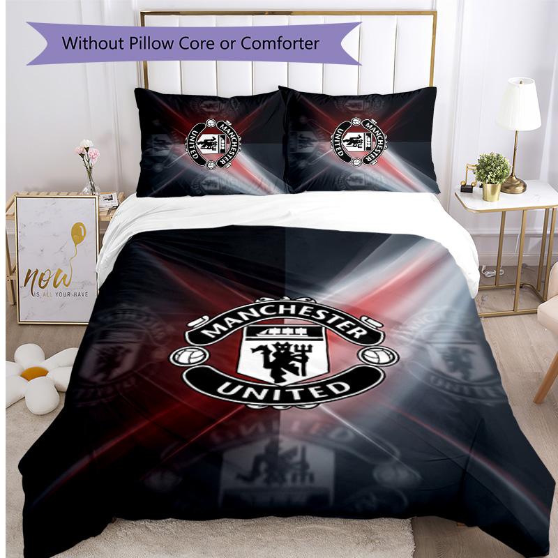 Set Lenzuola Manchester United FC Stampato 3 Pezzi Copripiumino Traspirante con Federe Biancheria da Letto Decorativa per Camera da Letto Casa