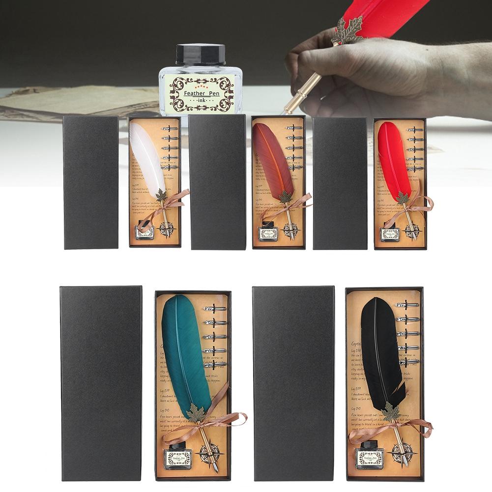 Retro Metal Pen Tube Stainless Steel Nibs Dip Writing Pen Student Gift with Packing Box