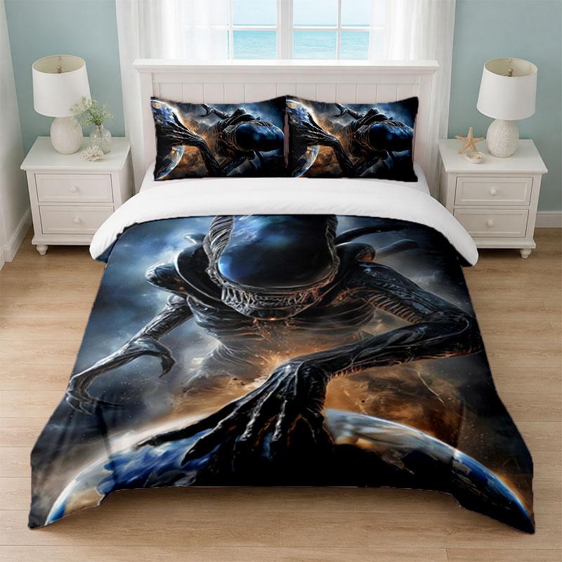 Alien Xenomorph Bedroom 3Pcs Bedding Set Soft Bed Sheet Pillowcases Home Bedding Decoration