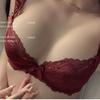 Red Lace Push-Up Bra with Satin Bow Details and Adjustable Straps