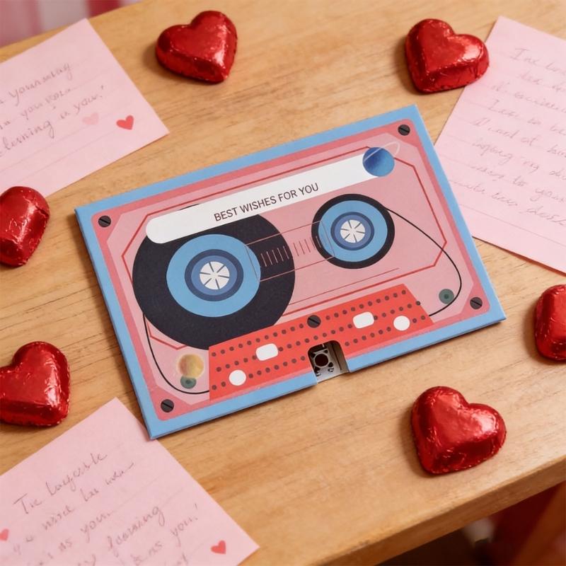 Message Recorder Card Handmade Customizable Voice Recording Cassette Tape Shaped Greeting Card for Couple