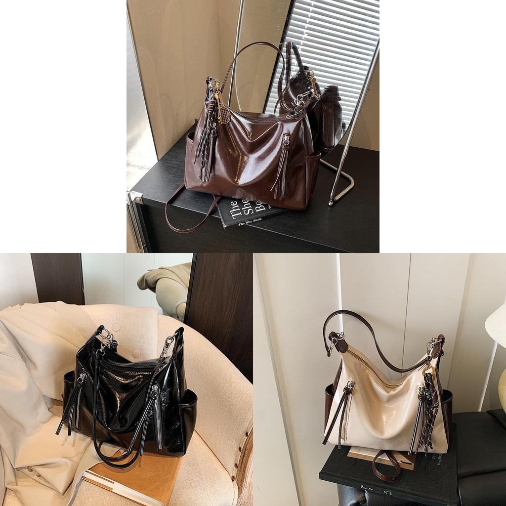 Street Style Pu Large Tote Bag For Women With Zipper Closure And Inner Phone Pocket