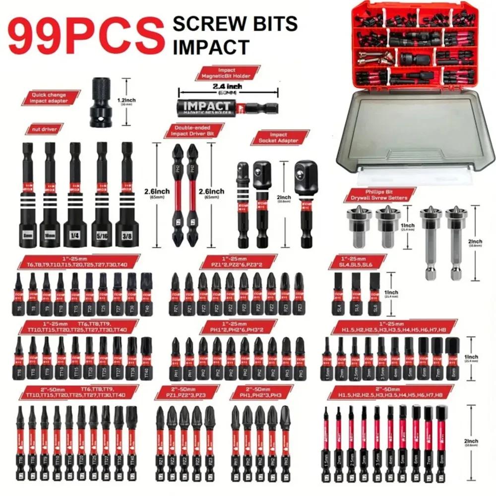 

99PCS Professional Grade Impact Driver Bit Set S2 Alloy Steel Heavy Duty Strong Magnetism 25/50/65mm Sockets Wrench Set Tools чорний