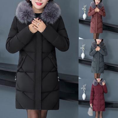 Women Plus Size Middle-aged Collar Hooded Long Thick Jacket Coat Outwear