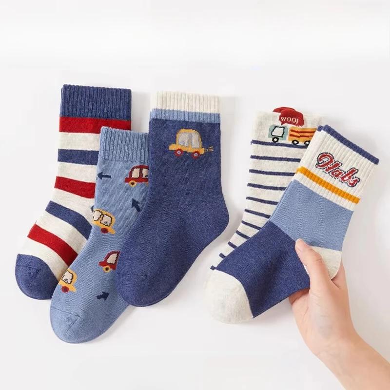 5Pairs Soft Boy's Mid-Tube Socks Dingdang Car High Elasticit Fashionable Winter Clothes Children's Fashion of Animals 1-14Years