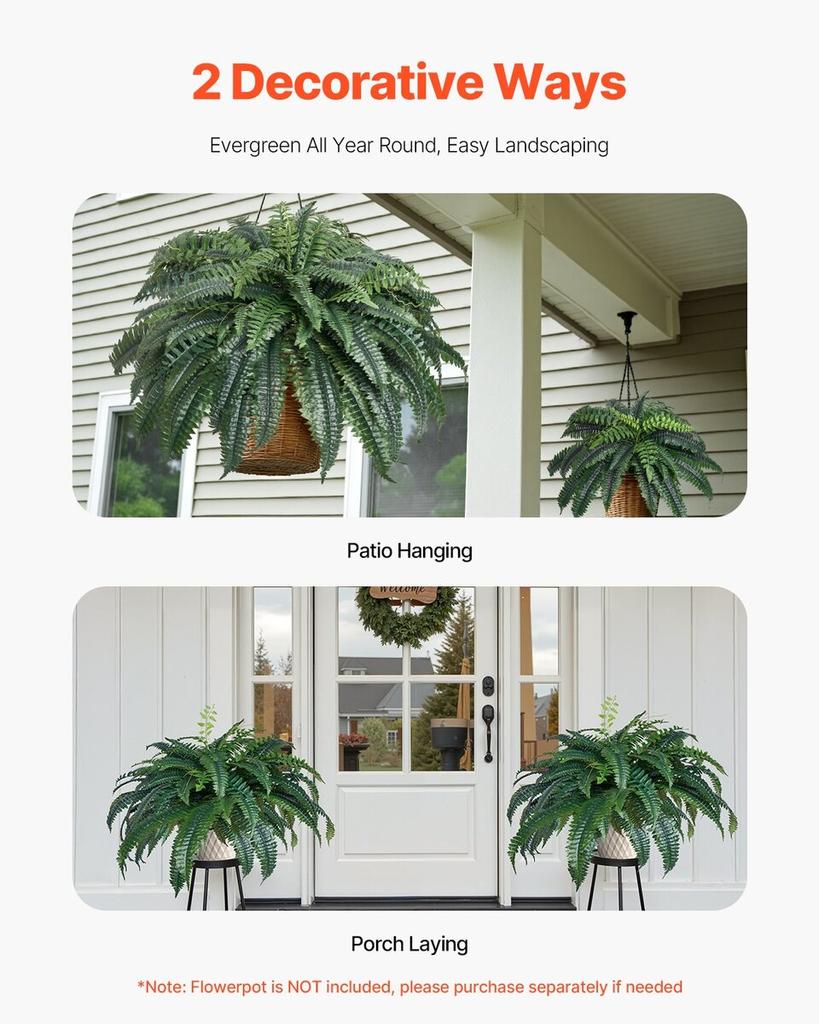 Artificial Boston Fern Large Plastic Fern 88 Branches Indoor Outdoor Decor