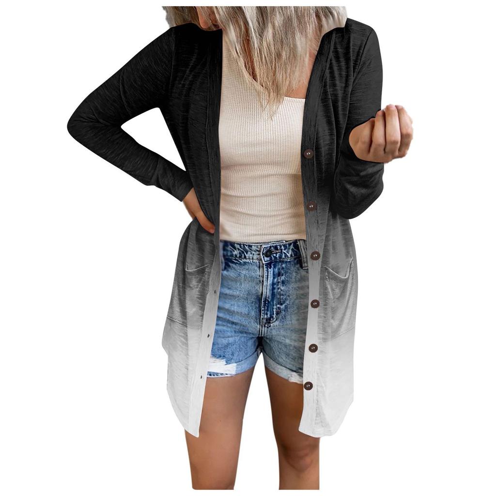 Damen-Cardigan mit offener Vorderseite, leicht, langärmelig, Knopfleiste, lose Oberbekleidung