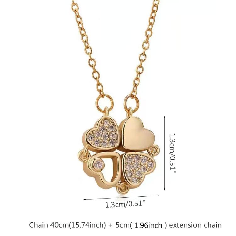 4-in-1 Wearing Lucky Four Leaf Clover Necklace for Women Love-heart Pendant