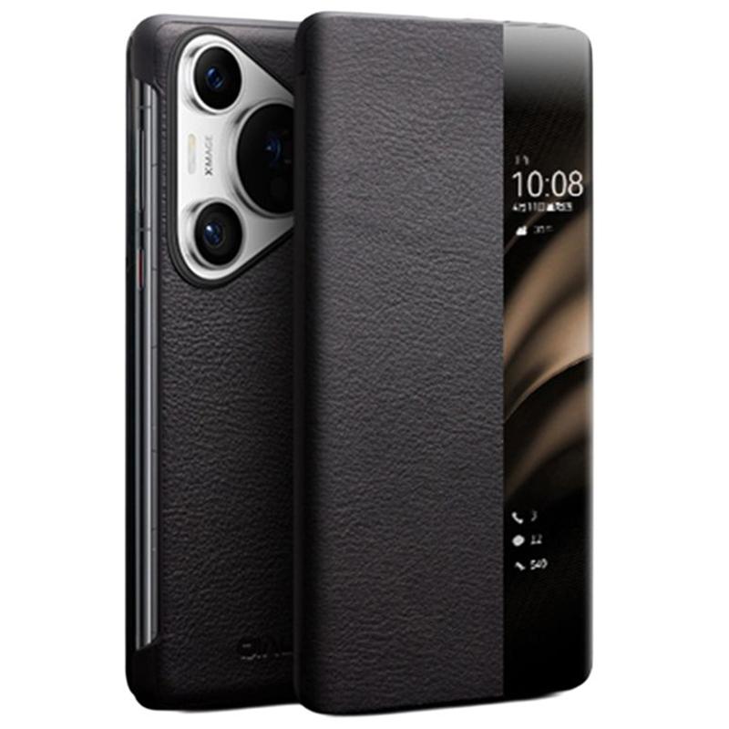 QIALINO For Huawei Pura 70 Case Flip Genuine Cow Leather Window View Phone Cover