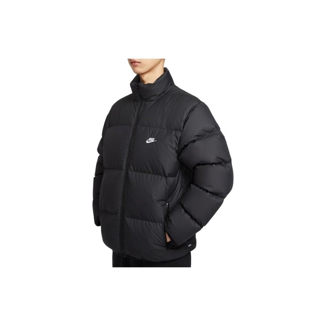 Nike Down Brand Logo Letter Warm Stand Collar Loose Puffer Jacket for Men, Black XL