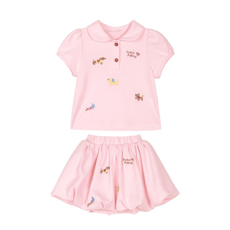 LUSON Mädchen Stickerei Polo Kleid Set