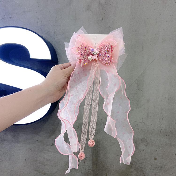 

Корейская заколка для волос с бантом принцессы и ниспадающей синей лентой