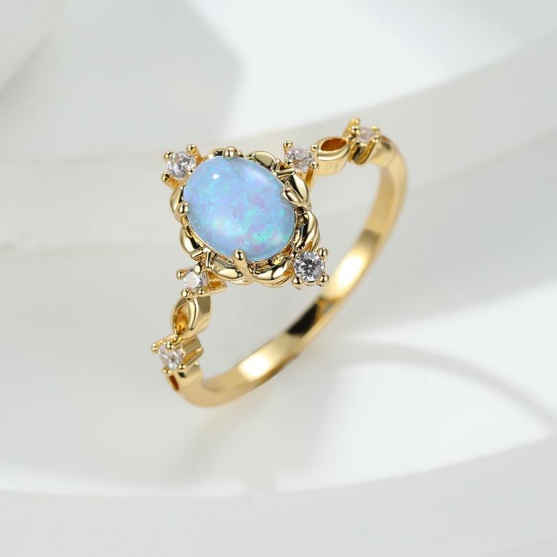 Cushion Cut Square Rainbow White Fire Opal Rings For Women Gold Horse Eye Zircon Charm Leaf Wedding Bands Party Jewelry CZ