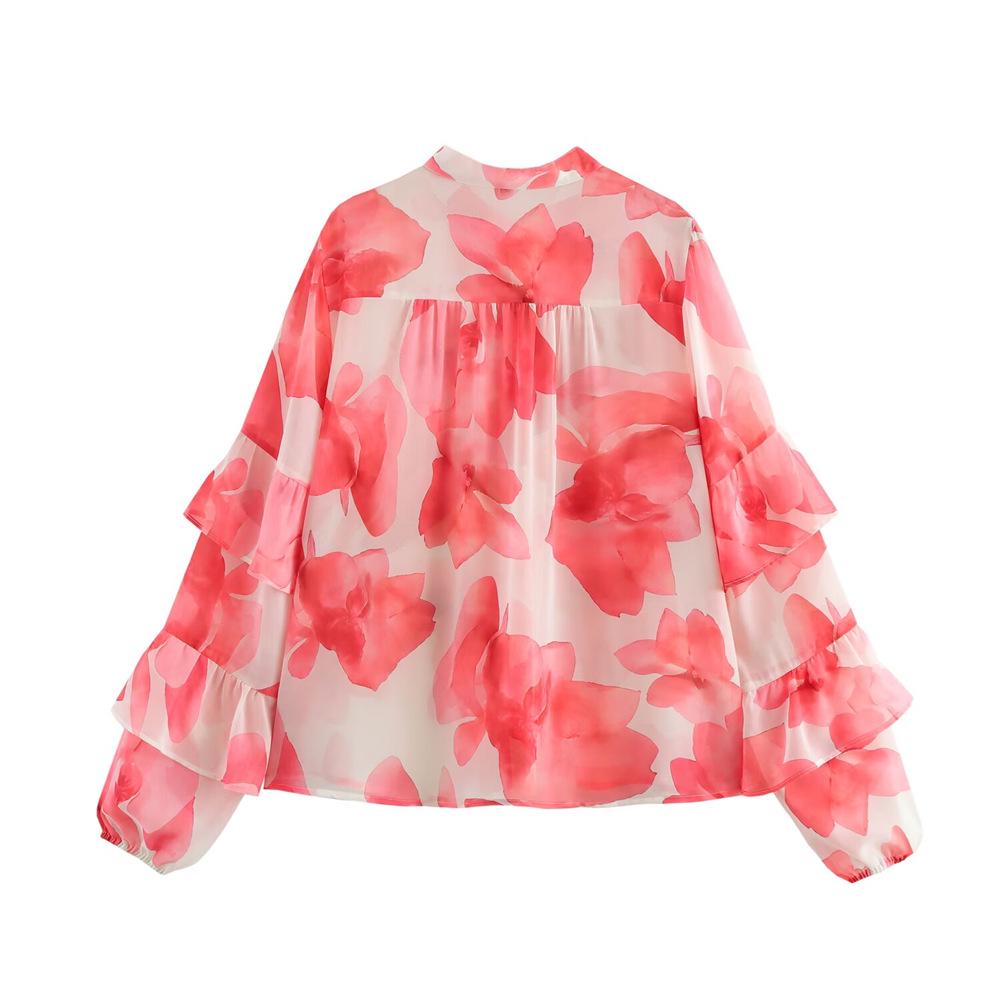 2025 Spring Women's Sweet Loose Chiffon Ruffle Top