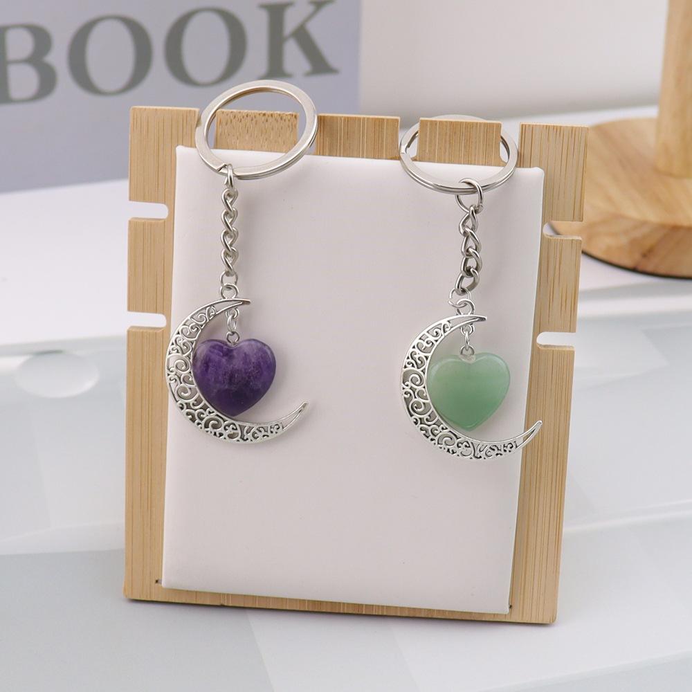 Natural Crystal Stone Love Moon Handmade Winding Pendant Keychain Bag Pendant Love Keyring K69