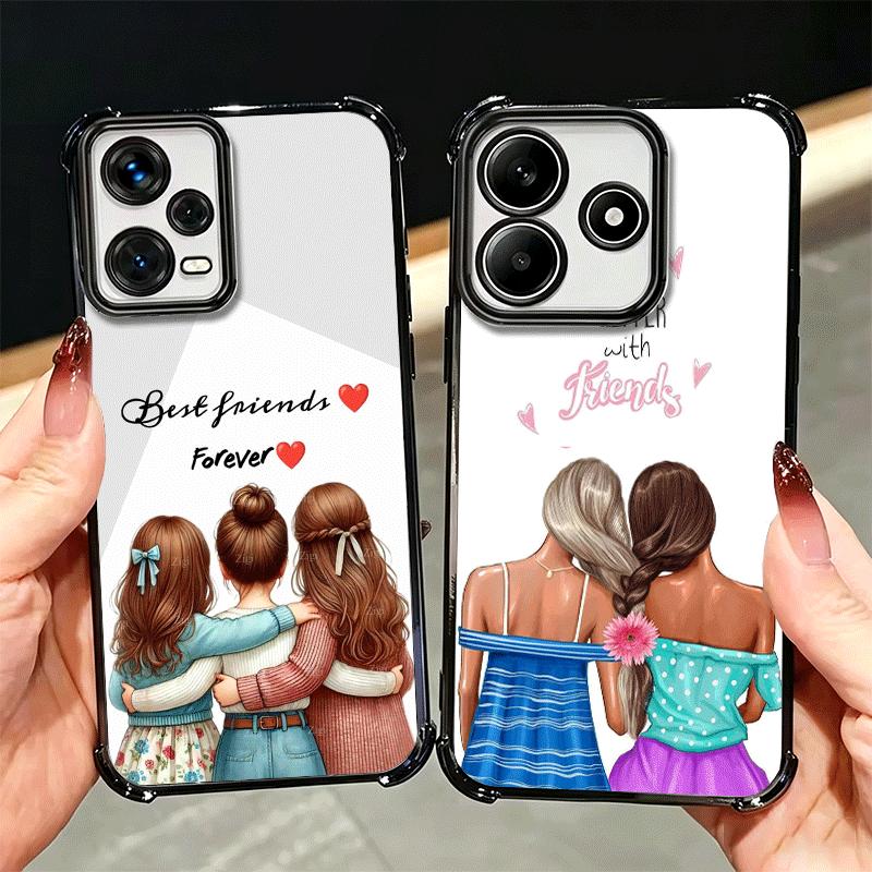 Best Friends Forever Girls Plating Phone Case For Xiaomi Redmi Note 14 15 Pro Plus 13 12 11 11S 11T 10 9S 9 5G Anti-Fall Airabag