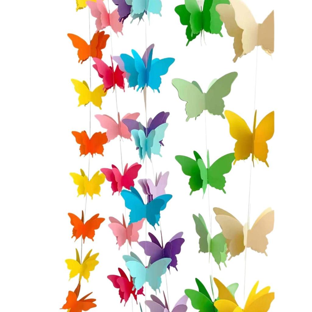 Colorful 3D Paper Butterfly Garland for Party, Wedding, and School Decoration