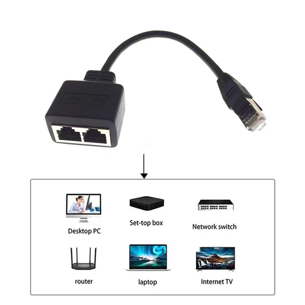 2-in-1 RJ45 Ethernet-Schnittstellenadapter 1 Stecker auf 2 LAN-Verlängerungsbuchsen Splitter-Steckverbinderkabel F6H7