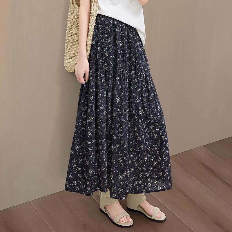 Women's Retro High-Waisted A-Line Floral Midi Skirt