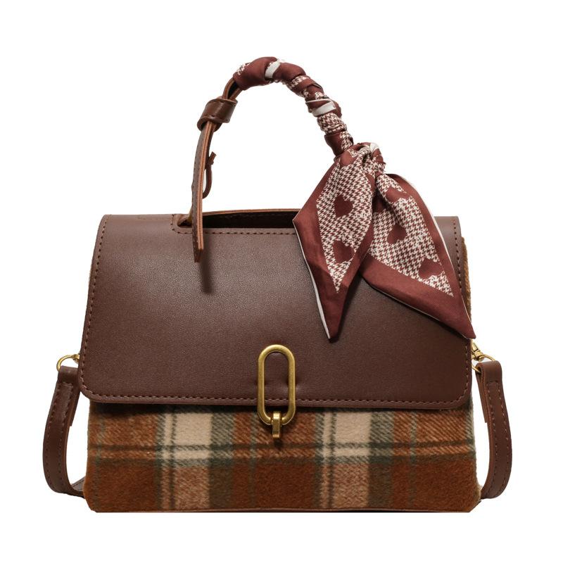 

Женская сумка, высококлассная сумка-мессенджер 2025 осень-зима новая нишевая шерстяная клетчатая сумка-портфель модная сумка на плечо хаки