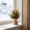 Miniature Tree for Office Desktop Christmas with Red Berries, Artificial Mini Pine Burlap Base, Tabletop Faux Small Potted Holiday Party Home