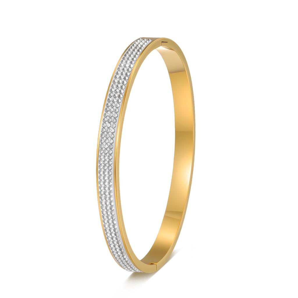 European & American Style Women's Diamond Design Stainless Steel Ring Bracelet Set - Light Luxury, Four-Piece Collection.