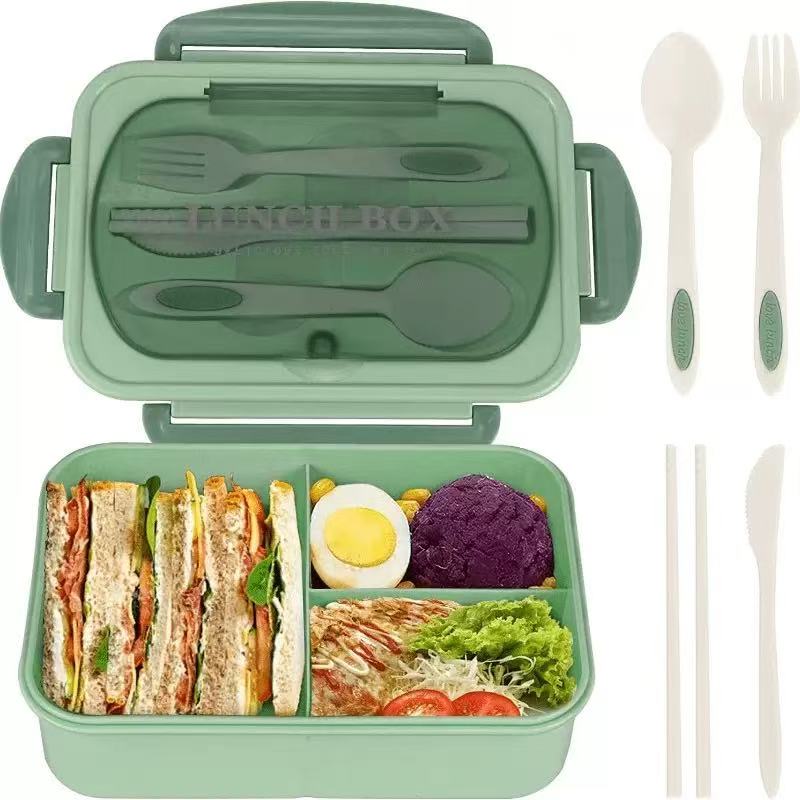 

Popular portable compartment food box set, perfect for students to bring meals. Microwave-safe and keeps food fresh. зелений