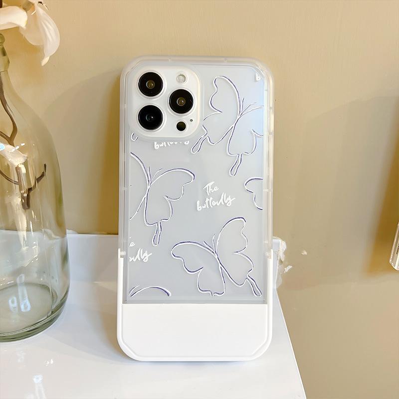 Ins Line Butterfly Phone Case For Iphone 11 12 Promax 13 Pro Max 8 7 Plus Xsmax X Xr Stand Holder Cute Cartoon Back Cover Capa