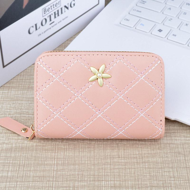 Women Fashion Zipper Mini Purse Artificial Leather Card Holder for Ladies Short Wallets