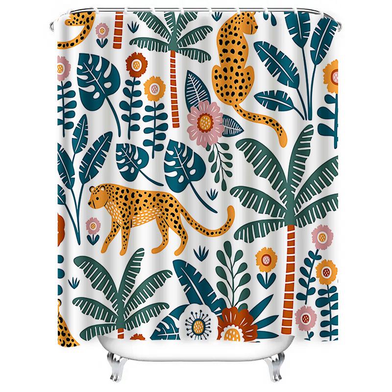 Tropical Jungle Style Shower Curtain Waterproof Anti Old Creative Pattern Design Home Decor Warm Living Easy-Clean Elevate Space