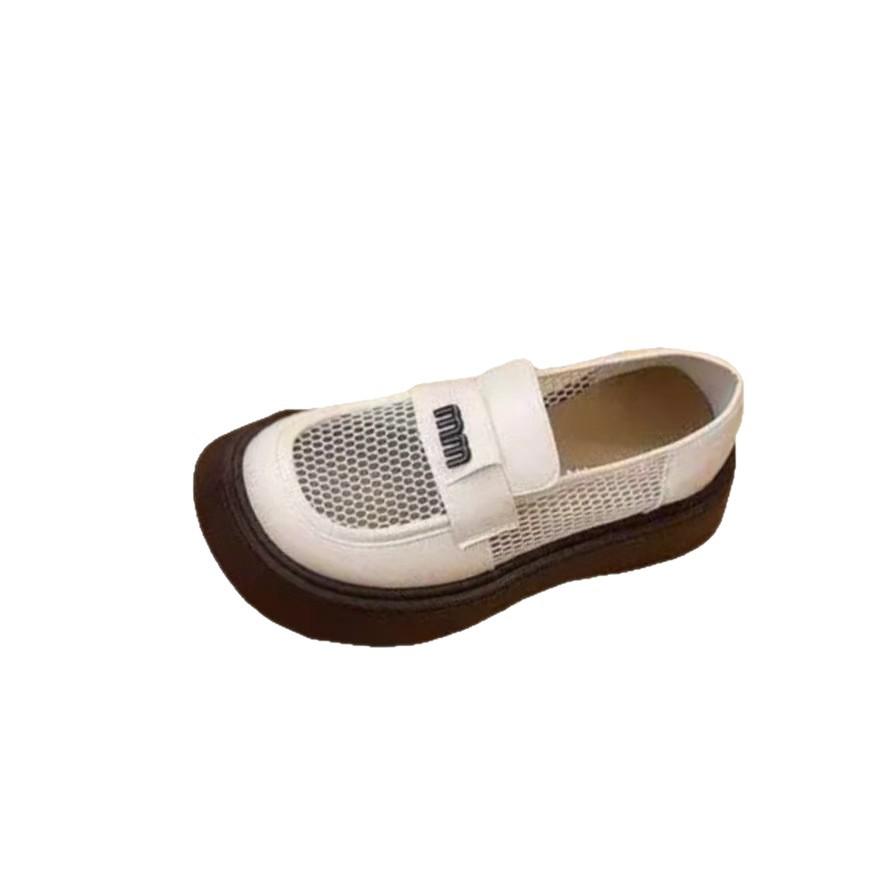 One Pedal Mesh Small Leather Shoes Women's 2025 New Spring and Summer Hollow Breathable Soft Bottom Shallow Mouth Loafers Light and Thin