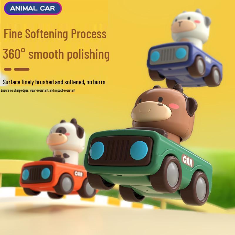 Douyin Style Cute Animal Toy Car - Durable, Press-Powered, Sliding Design for Parent-Child Interaction - Cartoon Gift for Boys & Girls