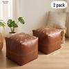 Coffee-Colored Embroidered Leather Ottoman with Storage