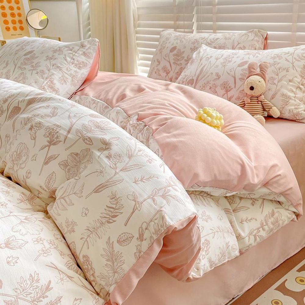 Washed Cotton and Linen Four-piece Set, Double-layer Yarn Quilt Cover, Bed Sheet, Dormitory Three-piece Set, Bedding