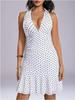 2025 Summer Women's Sleeveless Polka Dot Halter Neck Mini Dress with Open Back