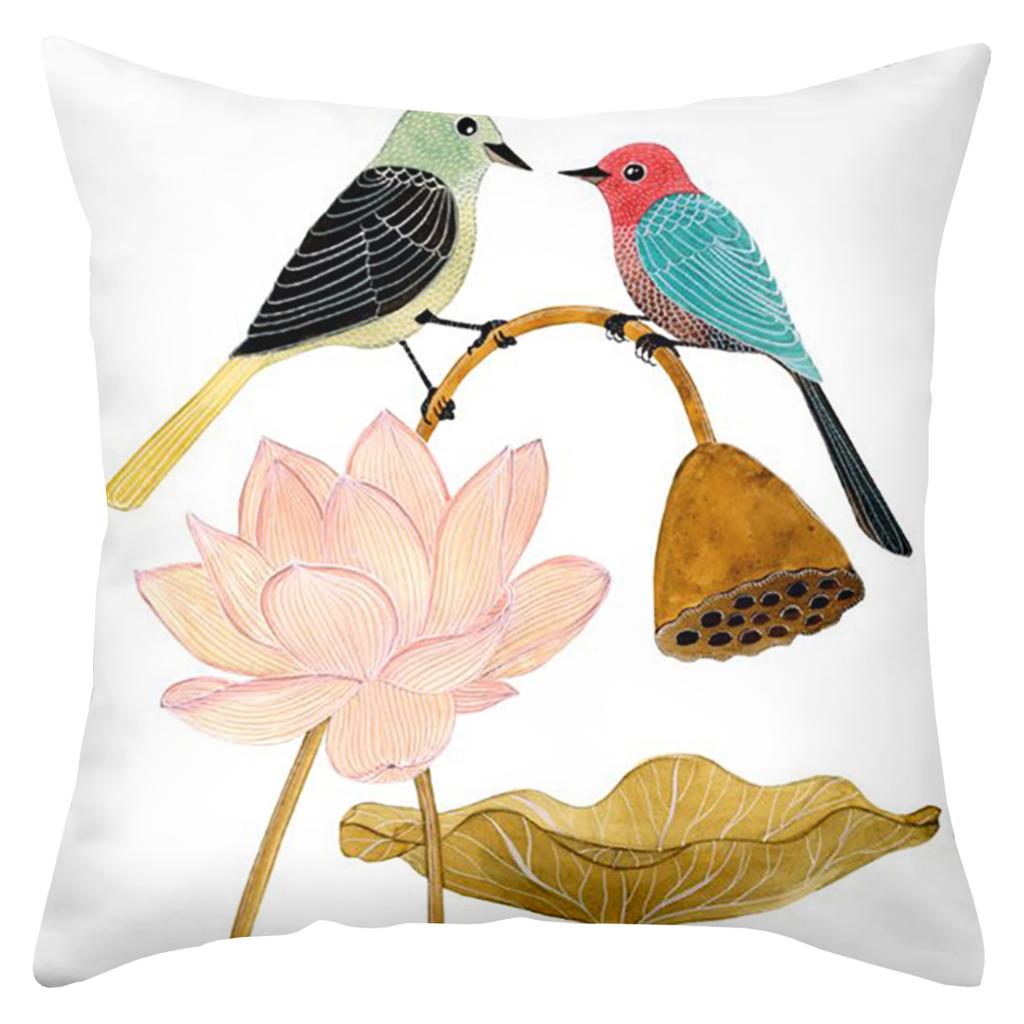 Colorful Bird And Plant Pattern Decorative Cushion Covers Polyester Pillowcase, Sofa Decorative Cushion Cov Headboard Pillow