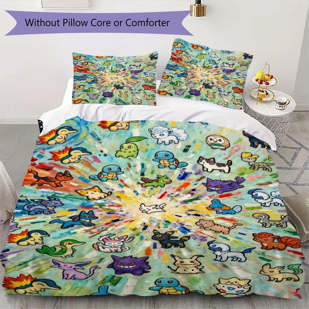 

Pokemon Pattern Bedding uilt Set uilt Cover Pillowcase Home Decoration Birthday Gift (1 * duvet cover + 2 * pillowcase without core) 135x200cm