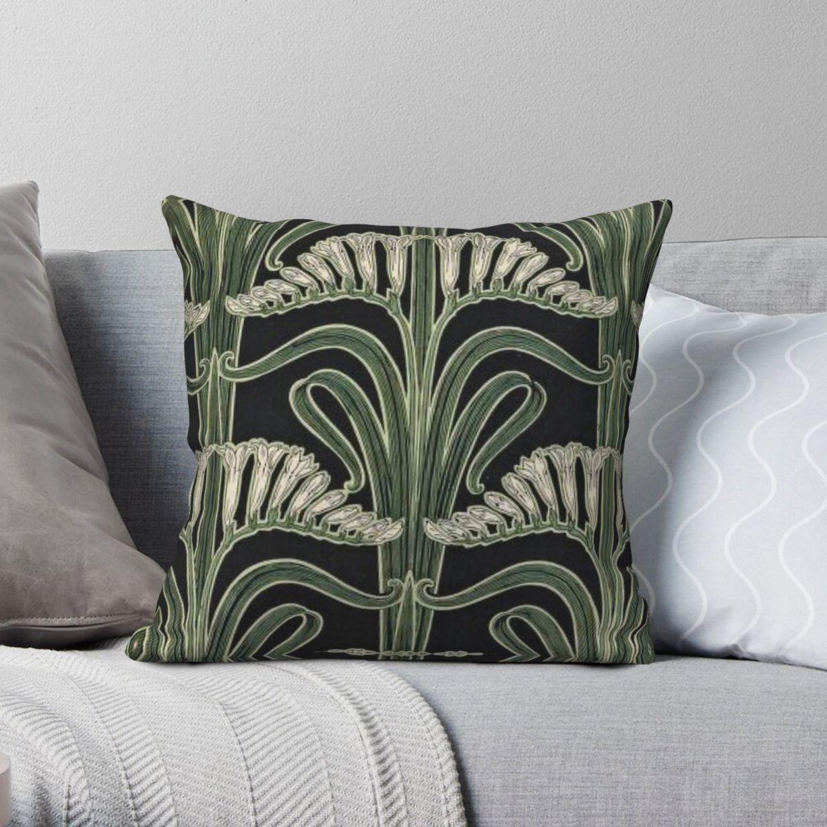 Green Harvest Unisex Art Nouveau Botanical Pillowcase Polyester Linen Velvet Creative Zip Decorative Throw Pillow Case Sofa Seater Cushion Cover