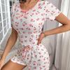 European & American Sexy Floral Print Rib-Knit Pajama Set with Camisole and Shorts