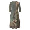 Women's Summer Casual V-Neck Button Vintage Floral Print Three-quarter Sleeve Long Dress With Pockets