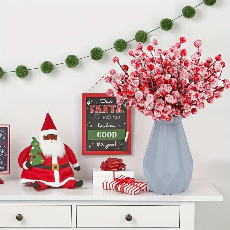 7.87 Inch Artificial Berry Branches Red Fruit Stems with Green Leaves for Christmas Tree Wedding Party Holiday Home Decor