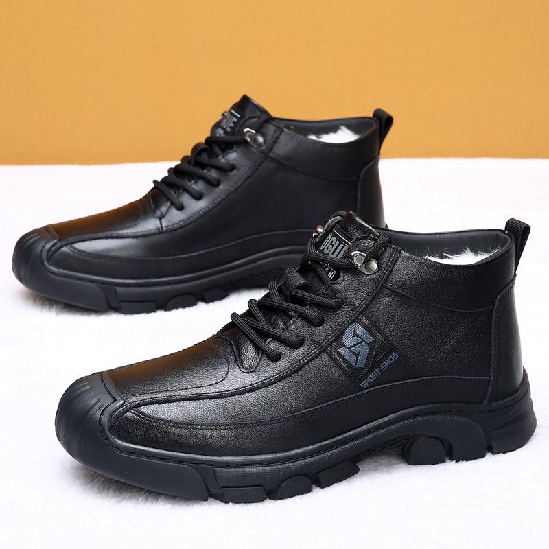 

Leather men s shoes winter new versatile cotton shoes men s velvet thickened warm dad shoes one pedal old man shoes 38 чёрный