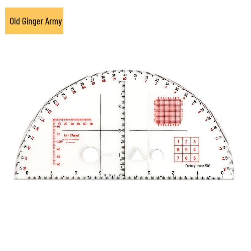 Commander s Semicircular Protractor Ruler with Longitude Scale