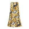 Qooth Maxi Skirt  A Line Fishtail Hem with Floral Print Elegant Elastic Waist QT2760