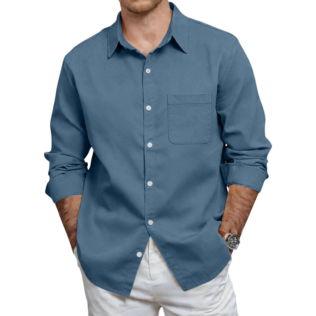 Men's Casual Collared Button-Down Shirt With Pockets