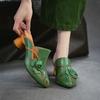 Johnature Vintage Genuine Leather Handmade Flower High Heel Slippers Pointed Toe Women's Shoes