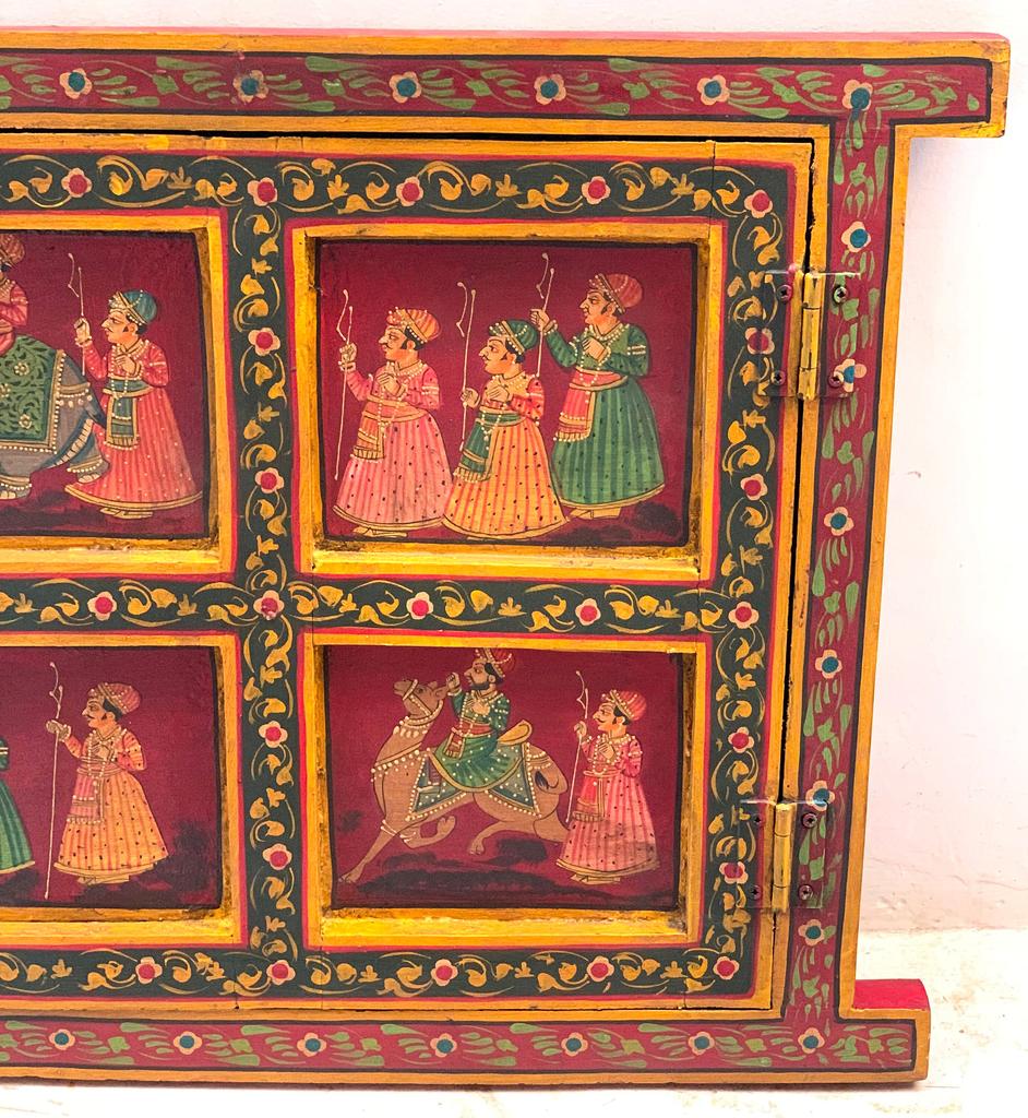 Hand Painted Indian Royal Procession Window Frame: Farmhouse Wall Decor